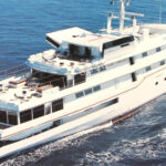 Aerial view of the superyacht Trump Princess, the former luxury yacht once owned by Donald Trump, cruising at sea
